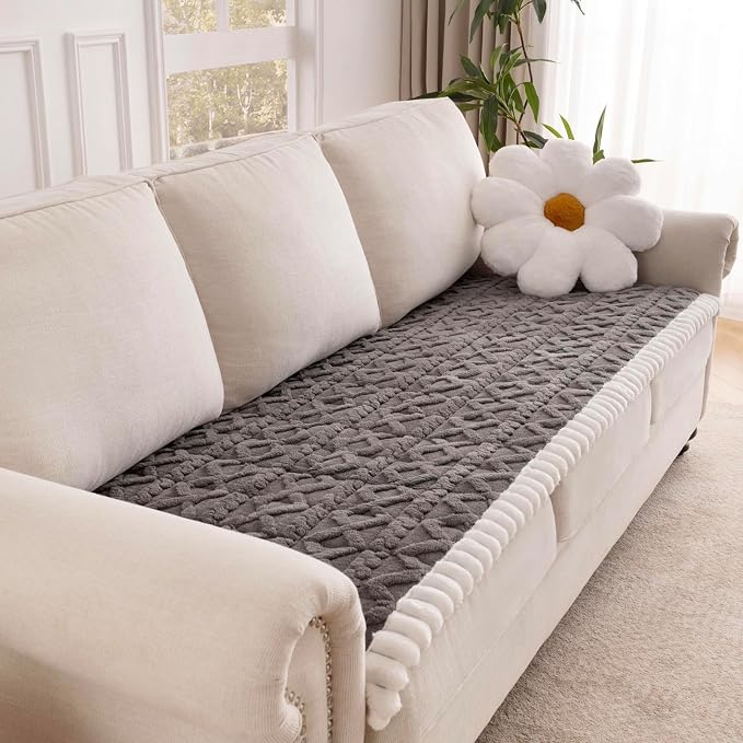 Couch Cover for Dogs, Washable Non Slip Sofa Covers for 4 Cushion Couch Pet Friendly Fuzzy Sofa Protector&Bed Mat for Pets (27.6"x94.49" Dark Gray)