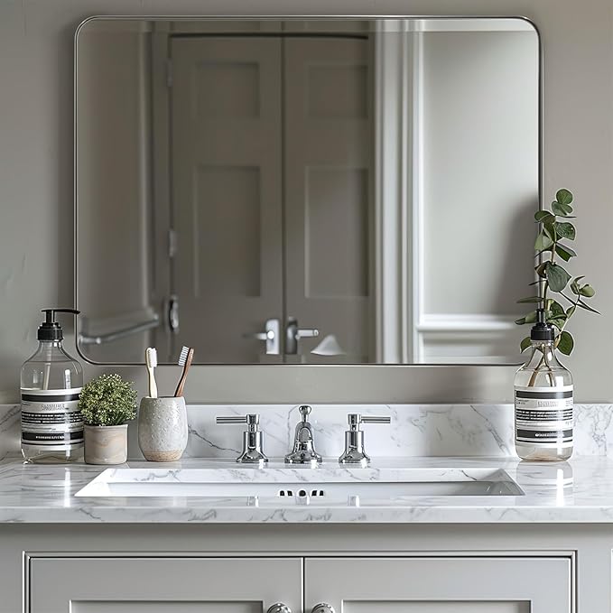 ANDY STAR 30"x48"Chrome Bathroom Mirror, Large Wall Mirror
