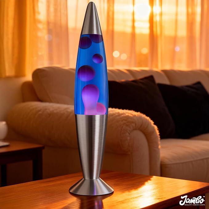 JAMBO 16" Beautiful Liquid Lamp- Blue with Purple Wax, Relaxing Magma Light, Night Light Nightlight, Home Decor Living Room Office Bedroom Lamp for Adults Teens Kids