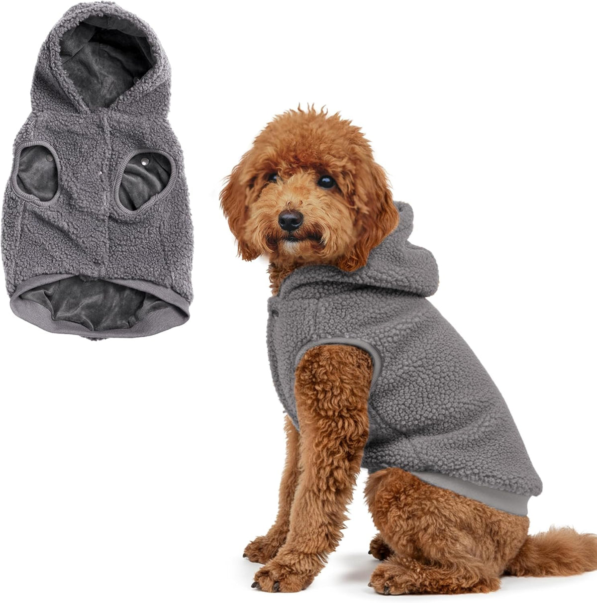 Spark Paws Teddy Dog Sweater, Sherpa Jacket Vest with Warm Fleece Lining, Winter Coat Suitable for Small Medium Large XL XXL Breeds - Grey - 2XL