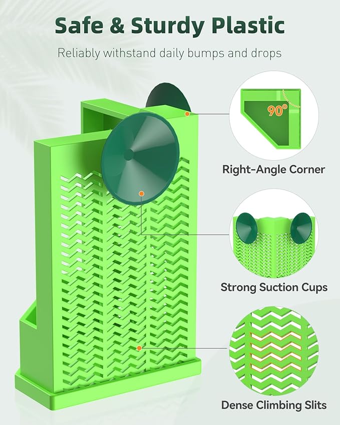 Pawfly Bearded Dragon Feeder - Escape-Proof Corner Reptile Food Box, Wall-Mounted with Suction Cups for Insects - Bug Bowl for Lizards, Geckos, Chameleons & Frogs