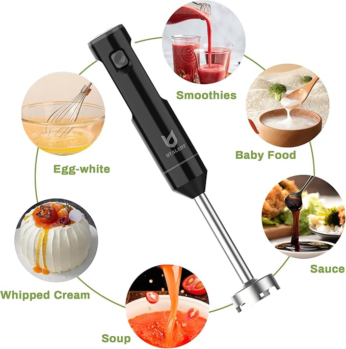 Cordless Hand Blender, UTALENT Variable Speed Immersion Blender Rechargeable