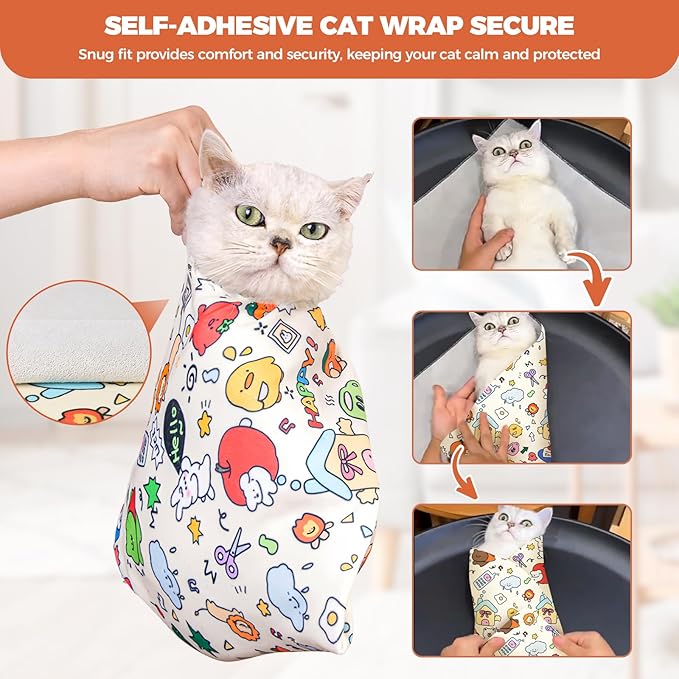 Cat Grooming Wrap, Cat Grooming Supplies for Cutting Nails, Cat Restraint for Nail Clipping to Anti-Scratch/Runaway/Bitten, Cat Swaddle Wrap for Calming & Holding Cat (XXL (Within 22lbs)
