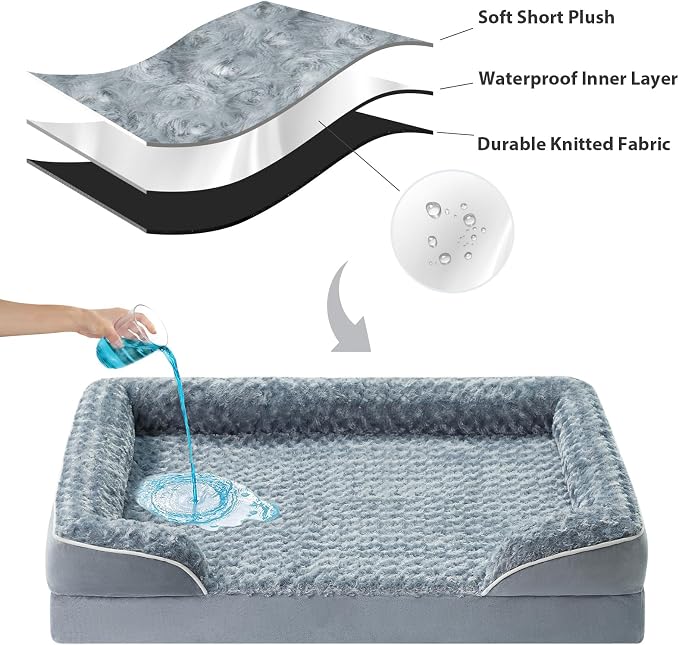 WNPETHOME Orthopedic Washable XL Dog Bed for Senior Dog Cozy Sleep | Extra Large Waterproof Big Soft Dog Couch Sofa Bed for Dogs Relax with Removable Cover Supportive Pet Bed Grey 45x35 Inch