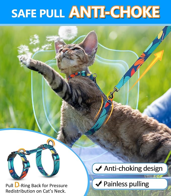Halypet Cat Harness and Leash Set, 3-in-1 Adjustable & Lightweight, Escape-Proof, Comfortable Soft Kitten Harness for Large Cats, Safe, Easy to Wear, Outdoor Walking Travel