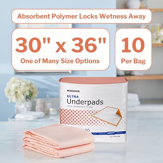 McKesson Underpads Bed Pads, Heavy Absorbency, 30 x 36 in, 40 ct | Chux Pads for Adults and Elderly, Baby Changing, Pee Pad for Pets