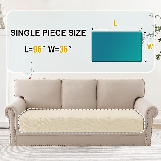 Turquoize Waterproof Couch Cover for Dogs Fuzzy Pet Couch Covers for Sofa Thick Dog Bed Cover Non-Slip Sofa Covers for 3 Cushion Couch Protector Slipcover Pet Friendly (Beige, 36" x 96")