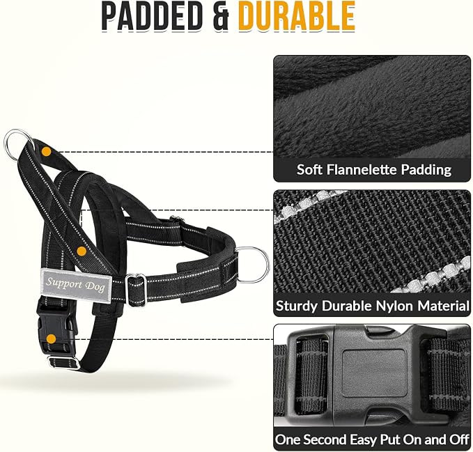 SlowTon No Pull Dog Harness with Front Clip - Heavy Duty, Soft Padded | Neck & Chest Adjustable, Tactical Pet Vest and Leash Set for Large Medium Sized Dogs, for Easy Walk & Training, Black S