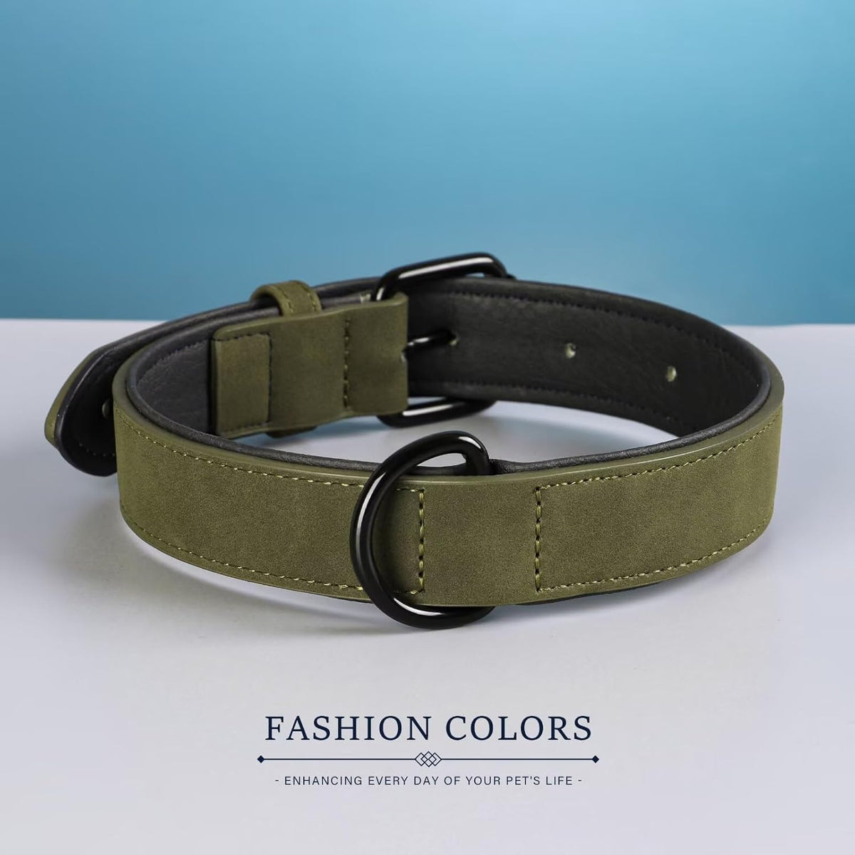 Didog Soft Padded PU Leather Dog Collar, Breathable and Adjustable Dog Collar for Large Dogs, Comfortable for Daily Walk, Dark Green, XL Fit Neck 17-21"(44-71 lbs)