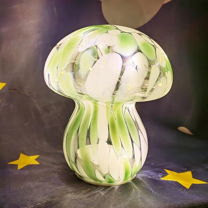 Mushroom Table Lamps Night Lights Cute Glass Nightstand Bedside Desk Lamps for Bedroom Living Study(Bulb Included) - Green