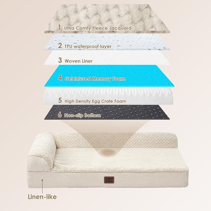 EHEYCIGA Orthopedic Dog Bed Medium Size, Memory Foam Dog Bed, Beige | Small Dog Sofa with Washable Removable Cover, Waterproof Pet Couch for Crate with Nonskid Bottom, 30x20x6