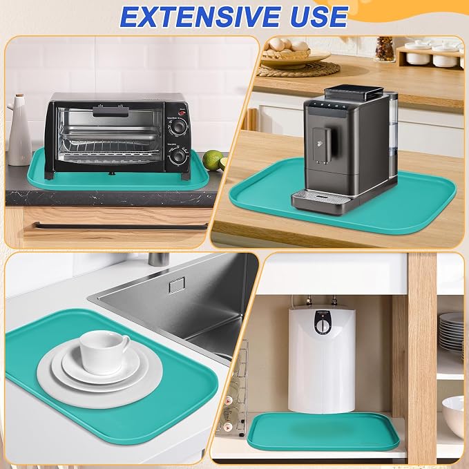 SMILOOL Waterproof Silicone Pet Food Mat with Raised Edge for Dog & Cat | 19" x 12" Non-Slip Pet Feeding Mats with Lip for Food & Water Bowl, Food Grade, Easy Cleaning, Dark Turquoise
