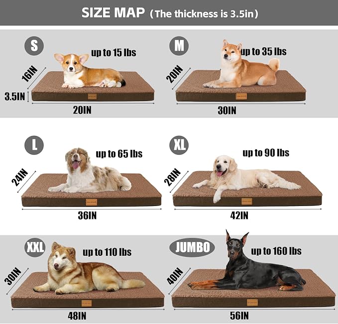 Patas Lague Orthopedic Large Dog Bed Washable Pet Sofa Mat 42''X28'' Brown | Egg-Crate Foam Dog Couch For Large Sized Dogs, Waterproof Removable Cover, Soft Pet Crate Bed With Nonskid Bottom