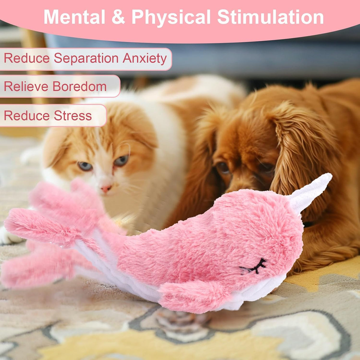 Mity rain 2 in 1 Interactive Dog Toys, Fish Dog Toy to Keep Them Busy, Plush Squeaky Dog Toys, Rechargeable Wiggly Pink Pet Toys for Small Medium Large Dogs, Moving Dog Toys for Indoor&Outdoor