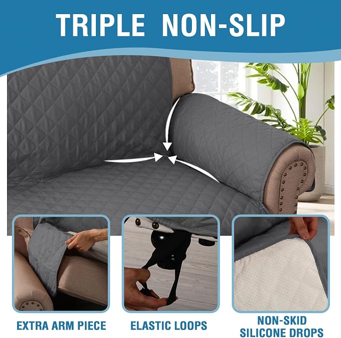 H.VERSAILTEX Couch Cover for 3 Cushion Couch Sofa Cover for Dogs 100% Waterproof Furniture Protector Cover with Elastic Straps for Pet Cat(Sofa, Rocket Gray)
