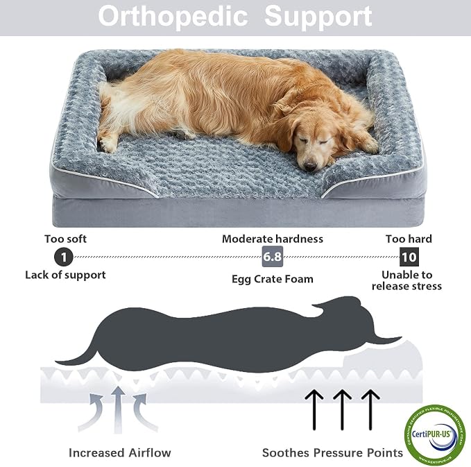 WNPETHOME Orthopedic Washable Dog Bed Large for Senior Dog Cozy Sleep | Waterproof Big Soft Dog Couch Sofa Bed for Dogs Relax with Removable Cover Supportive Comfort Pet Bed Grey 36x27 Inch