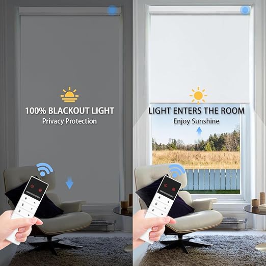 Motorized Blinds with Remote Control, 100% Blackout Cordless Wireless Electric