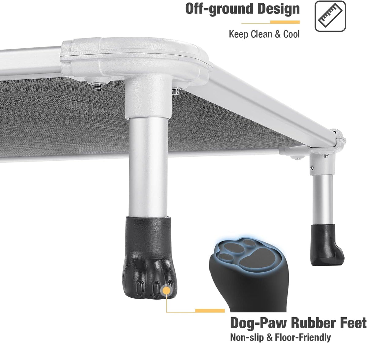 Veehoo Chew Proof Elevated Dog Bed - Cooling Raised Pet Cot - Silver Aluminum Frame and Durable Textilene Mesh Fabric, Unique Designed No-Slip Feet for Indoor or Outdoor Use, Black Silver, X Large