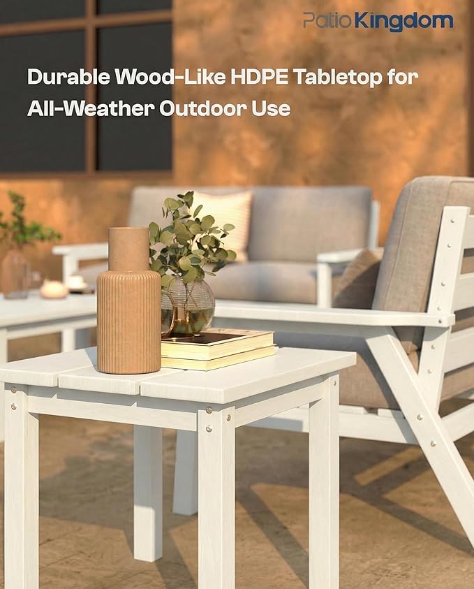 Patio Kingdom Patio Furniture Set 2 Seats, HDPE Outdoor Sectional with Gray Washable Thick Cushions, Coffee Table, Patio Conversation Sets for Lawn, Garden, Porch, Balcony, Deck (White Frame)