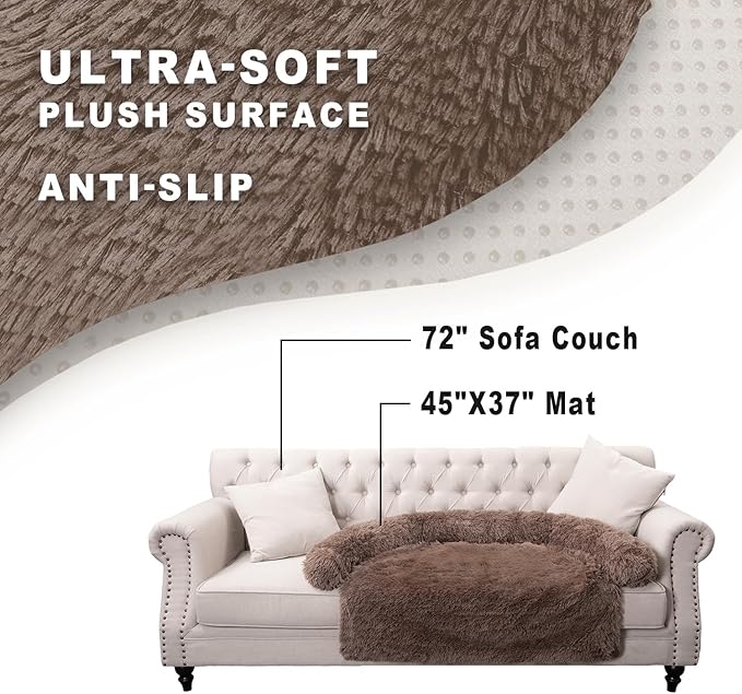 Calming Dogs/Cats Bed Mats, Dog Pad Washable Removable Couch Cover, Plush Long Fur Mat for Pets, Waterproof Lining, Perfect for Small, Medium and Large Dogs and Cats (Desert Brown, 45"x37")