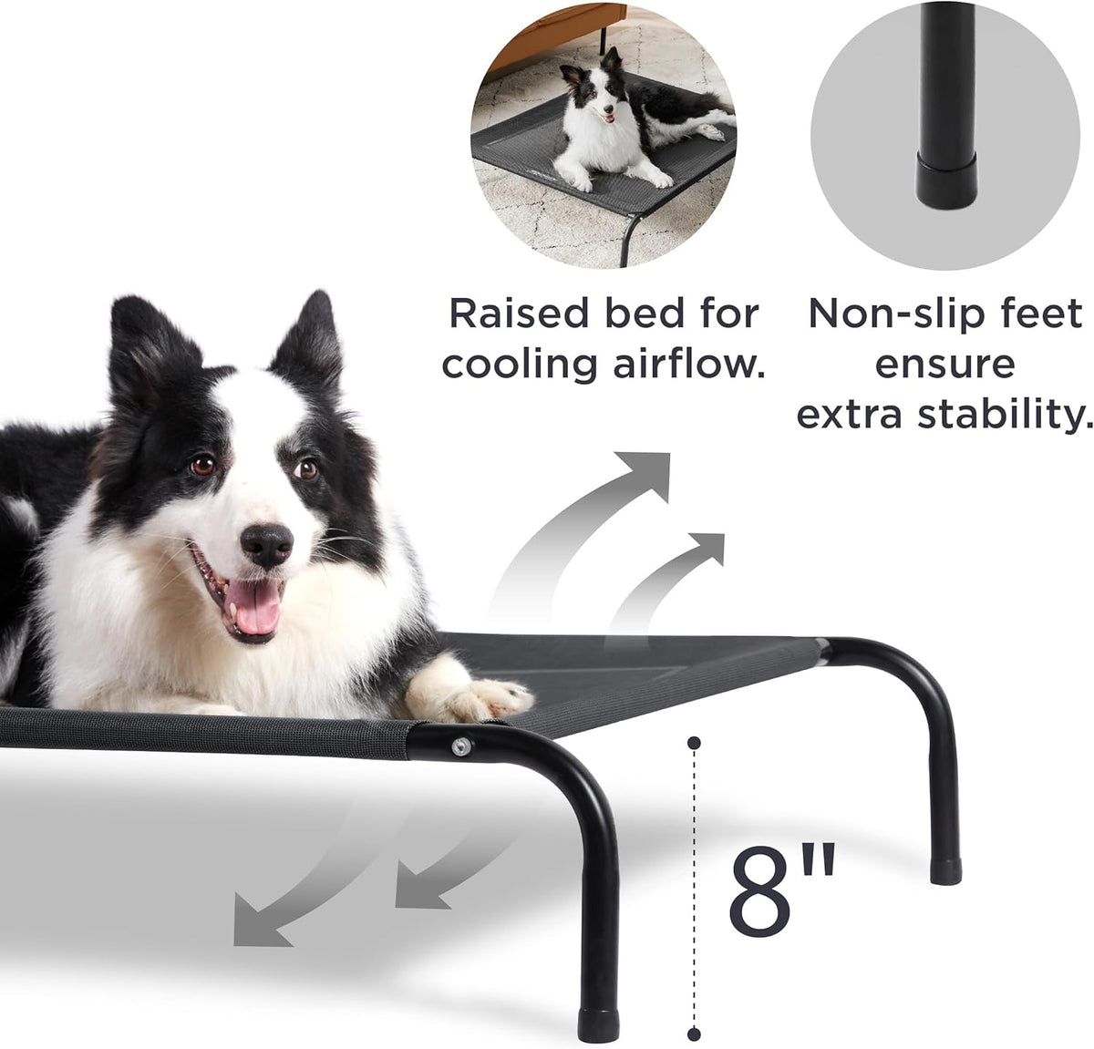 Bedsure Outdoor Elevated Dog Bed Large Sized Dog, Portable Indoor & Outdoor Cooling Raised Cot Pet Hammock Bed with Skid-Resistant Feet, Frame with Breathable Mesh, Black, 49 inches