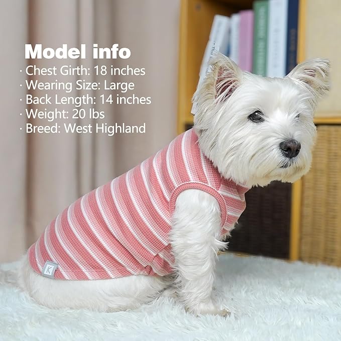 KYEESE 2Pack Waffle Dog Shirts Stretchy T-Shirts Lightweight Tank Top Sleeveless Striped Vest Breathable Pet Tee, XX-Large, Pink+Striped