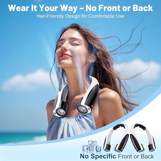 AI Portable Neck Fan with 6 Powerful Speeds, 8000mAh Battery Operated USB-C