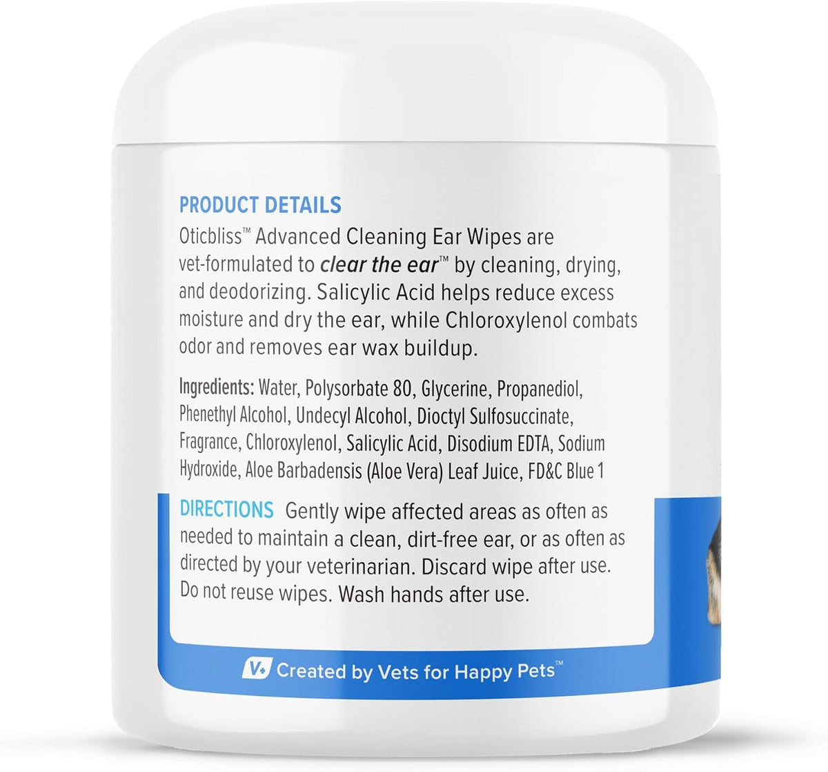 VETNIQUE Oticbliss Advanced Cleaning Ear Wipes for Dogs & Cats for Odor Control, Dirt and Wax Removal with Soothing Aloe Vera, Drying Agent and Vitamin E, Clear the Ear 100ct Wipes