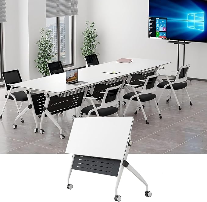 YUOXU Conference Room Table,Folding Conference Table,Flip Top Mobile Desk with Locking Silent Casters-Space Saving Rolling Table for Training Room, Office, Classroom (1, 47.24 * 23.62 * 29.53")