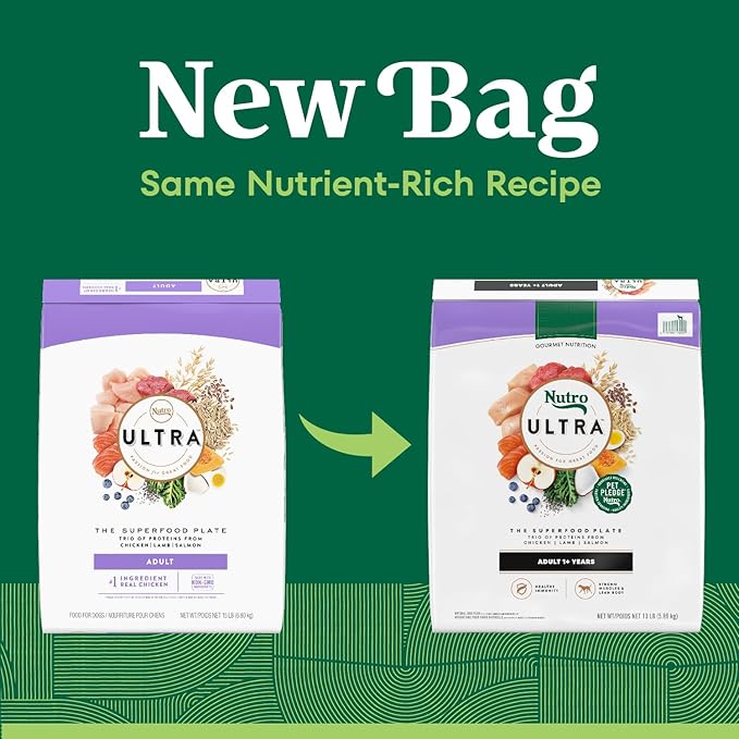 Nutro Ultra Adult Dry Dog Food with a Trio of Proteins from Chicken, Lamb and Salmon, 13 lb Bag