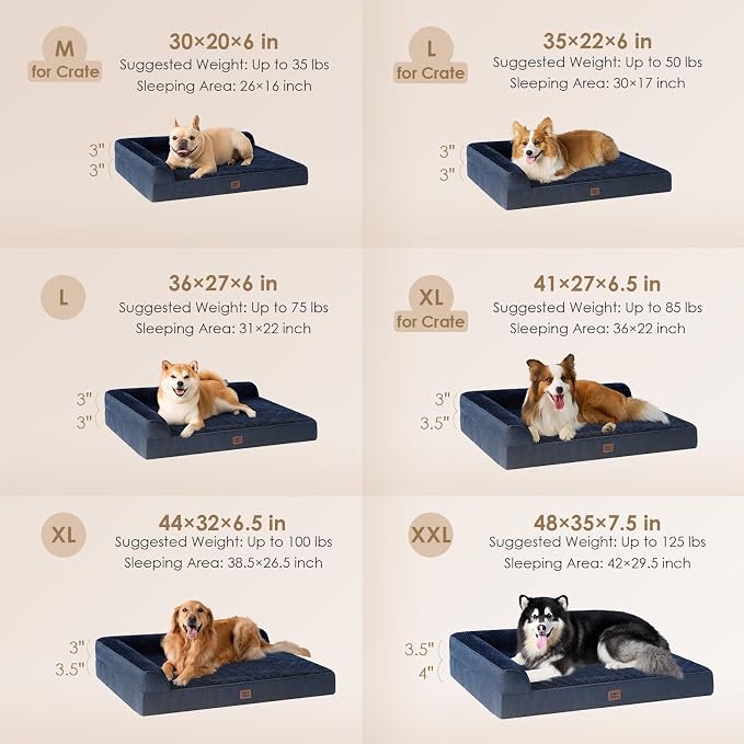 EHEYCIGA XL Dog Bed Memory Foam for Crate, Extra Large Dog Bed Orthopedic with Washable Removable Cover, Waterproof Pet Sofa Couch XLarge Size Dogs, 41x27x6.5, Navy Blue | Washable Removable Cover, Waterproof Flat Pet Sofa Couch with Nonskid Bottom, 41...