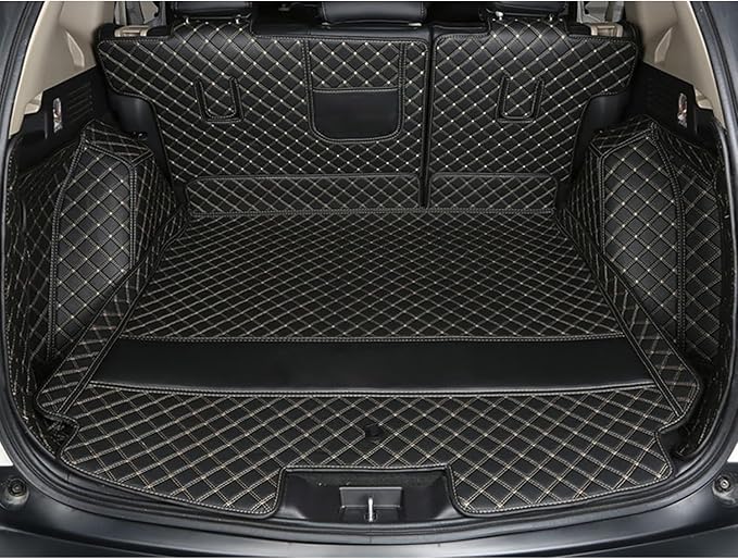 Car Cargo Mat Compatible with BMW X5 2019-Current Backrest Mat+Trunk Mat+Hight Side Mat Full Coverage Trunk Liner Luxury Leather-Black with Gold Stitching