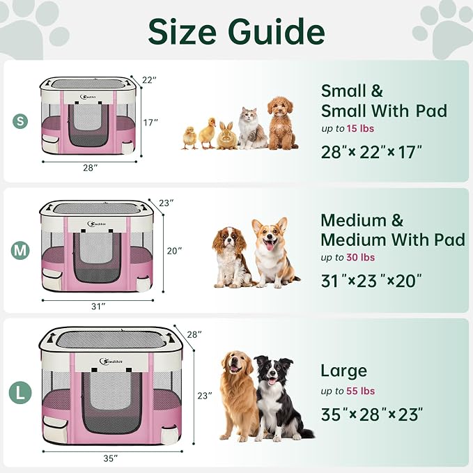 Siedihit Dog Playpen, Cat Pet Puppy Crate, Portable Playpens Indoor Outdoor (Pink, Large)