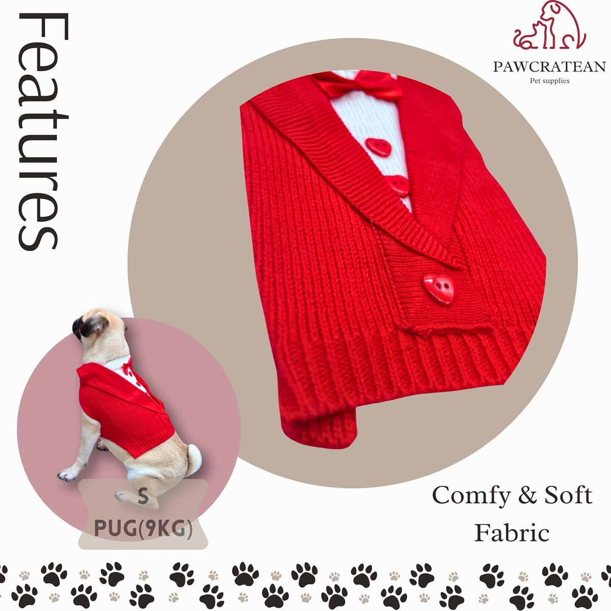 Cute Sweater for Dogs and Cats Soft Flannel Pet Outfit Warm and Cozy Animal Hoodie Small to Large Pet Clothes for Halloween Parties and Everyday Wear (Large, Red Bowtie)