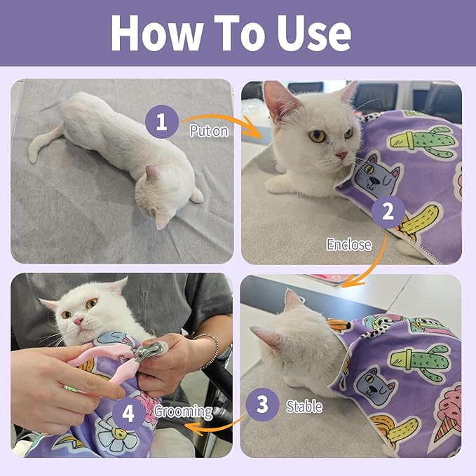27.6" Cat Grooming Wrap,Self-Adherent Cat Wrap for Cutting Nails,Anti-Escape Cat Swaddle Wrap,Multifunctional Anti-Scratch Cat Restraint Wrap for Medicine,Nail Clipping,Ear Cleaning(Within 15lbs)