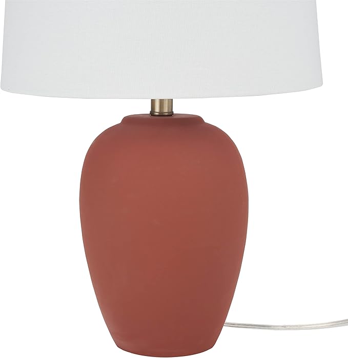 Nourison Home 23" Rust Orange Ceramic Pot Table Lamp for Bedroom, Living Room, Dining Office, with White Tapered Drum Shade