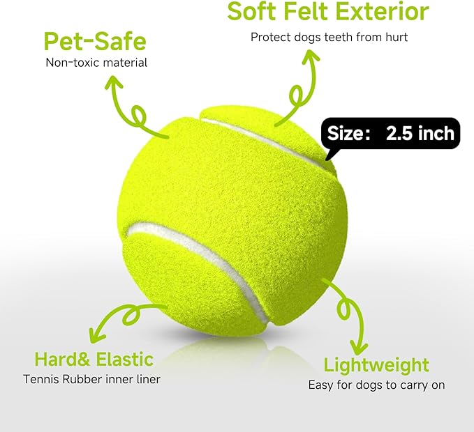 HETOO Tennis Balls for Dogs: 6 Pack 2.5 Inch Dog Balls- Dog Tennis Ball- Outdoor Dog Toys Dogs Water Toys- Dog Toys Ball for Medium Large Dogs for Training Exercise Fetch- Yellow