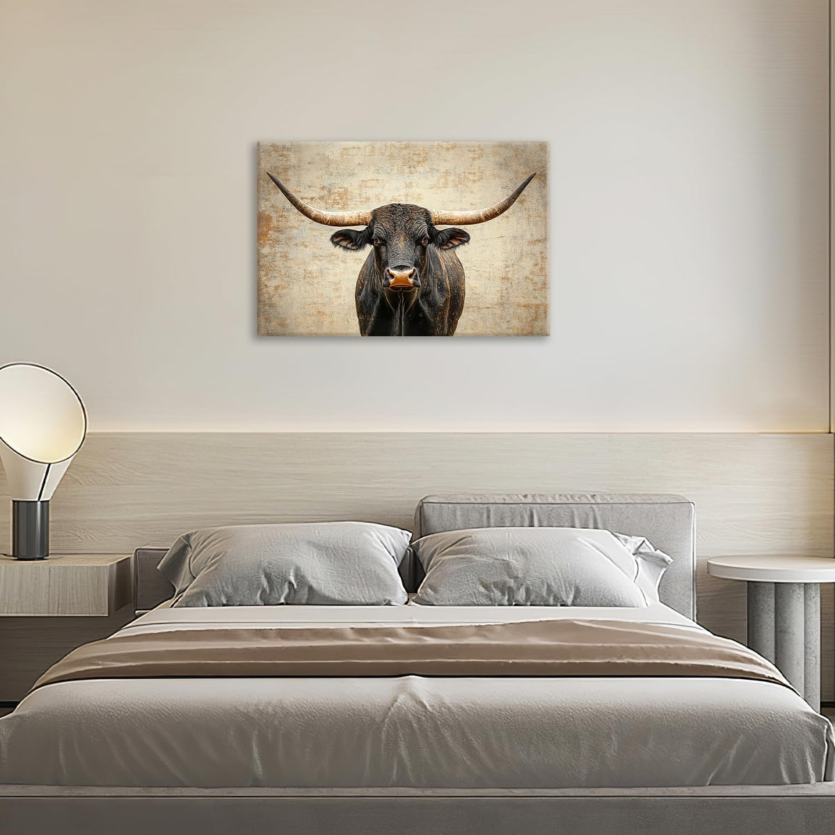 Rustic Highland Cow Pictures Wall Art, Farmhouse Longhorn Bull Bathroom Wall Decor Black Cow Framed Painting Canvas Artwork for Bathroom Bedroom Living Room Decorations 24"L x 16"W