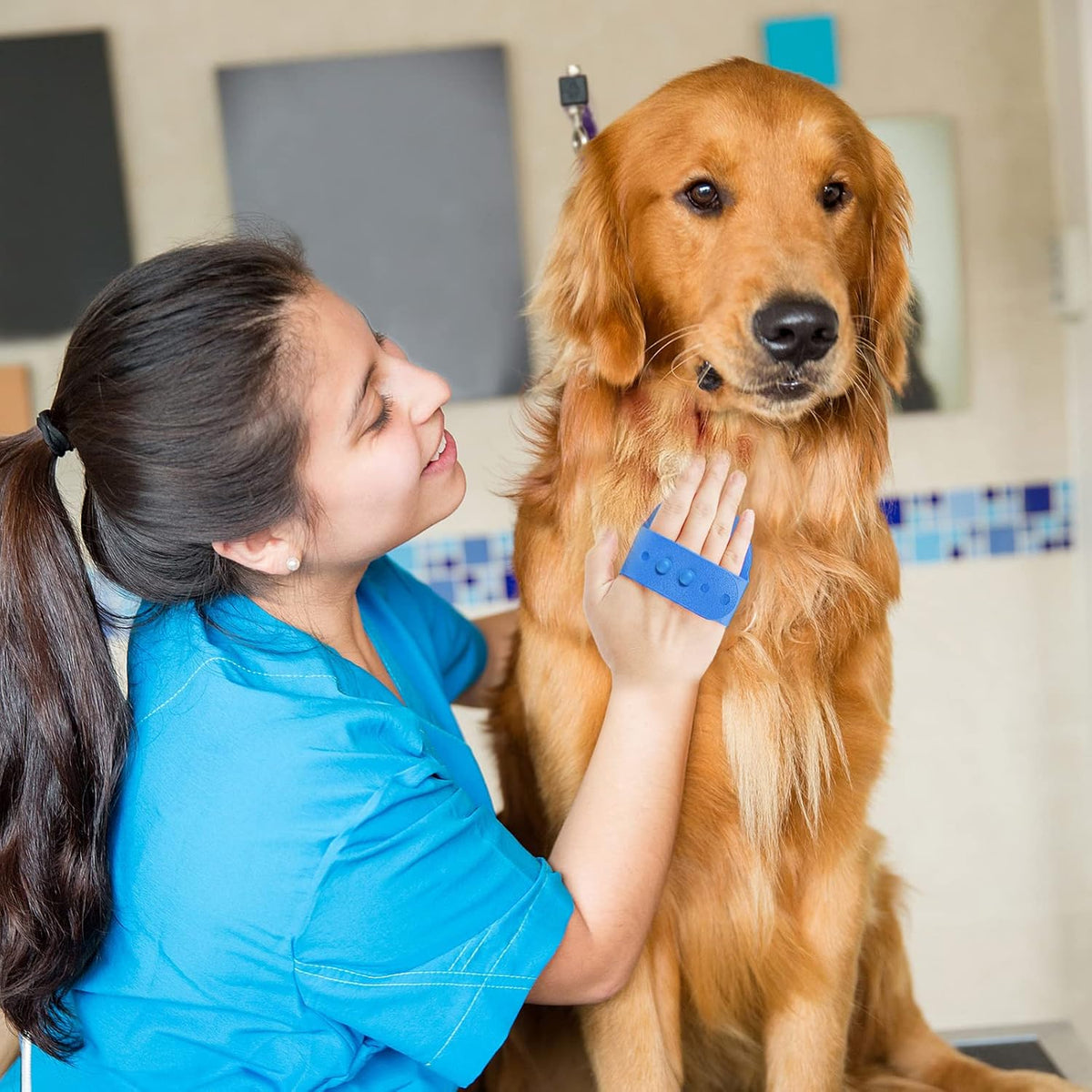 Dog Grooming Brush, Lilpep Pet Shampoo Bath Brush Soothing Massage Rubber Comb with Adjustable Ring Handle for Long Short Haired Dogs and Cats (Blue+Yellow, pack of 2)
