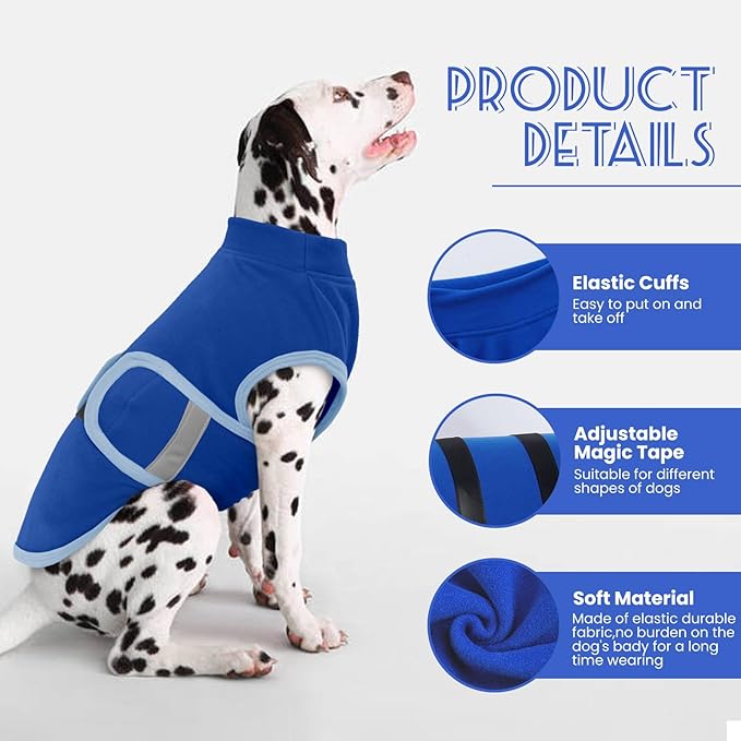 IDOMIK Warm Fleece Dog Sweater for Large Dogs,Soft Winter Dog Fleece Jacket Coat for Fall Cold Weather,Adjustable Fleeced Vest with Reflective Strips,Pullover Pet Sweatshirt for Girl Boy Dogs,Blue,3XL