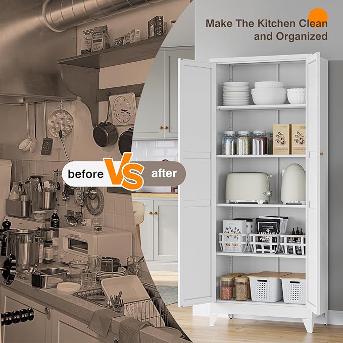 Yizosh Metal Pantry Cabinet, Cupboard