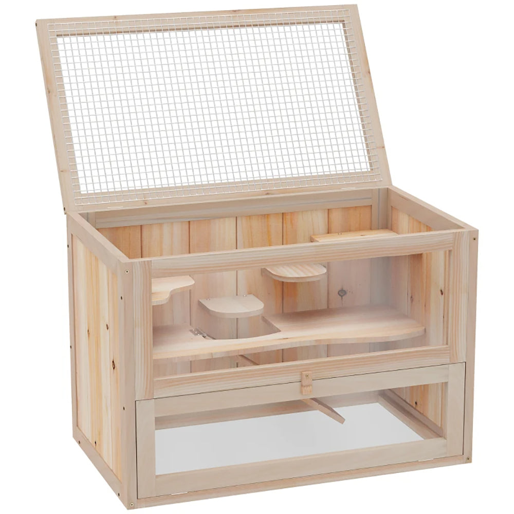 2-Level Hamster Cage Mice And Rat House,  With Openable Top, Front Door, Shelf And Ladder  For Hamsters, Mice And Other Small Rodents Ramps