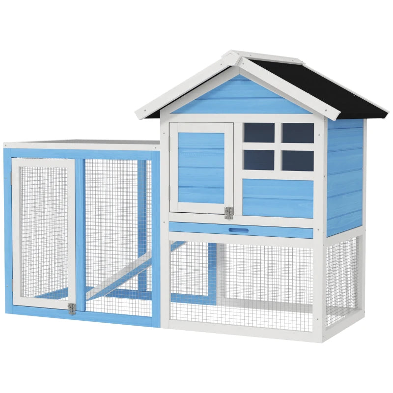 49 Wooden Rabbit Hutch Bunny Cage With Waterproof Asphalt Roof, Fun Outdoor Run, Removable Tray And Ramp, For Rabbits, Chickens, Ducks, Light Blue