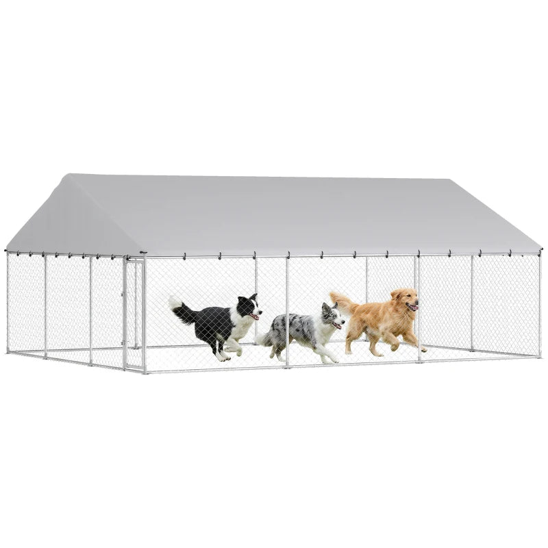 Heavy Duty Outdoor Dog Kennel With Waterproof Roof, 2 Secure Latches, Chain Link Dog Run For Backyard, 20' X 15' X 8',Multiple Packages