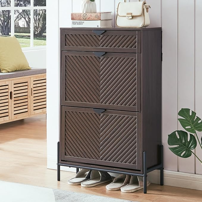 Shoe Cabinet Storage with 2 Flip Drawers, Narrow Hidden Shoes Organizer Cabinet