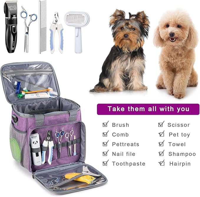Pet Grooming Bag, Dog Grooming Supplies Organizer Tote Bag, Perfect for Pet Grooming Tool Kit Accessories-Purple