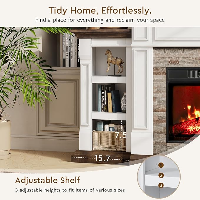 72" Electric Fireplace with Mantel, Fireplace TV Stand