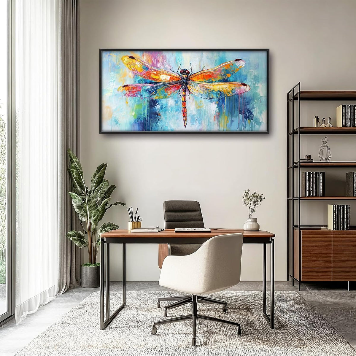 Extra Large Abstract Dragonfly Framed Wall Art for Living Room,Oversized Colorful Dragonfly Pictures Wall Decor,Teal Canvas Print Painting Modern Artwork Bedroom Office Bathroom 60L" x 30W"