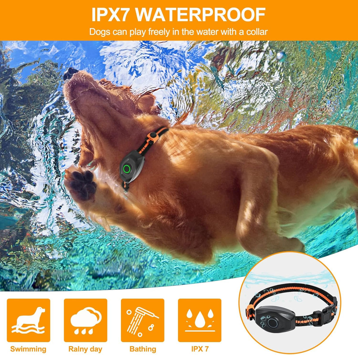 Dog Shock Collar with Remote Control,1300Ft,IP67 Waterproof Dog Training Collar with 3 Training Modes, Beep, Shock, Vibration,Safe Lock for Small, Middle,Large Dogs (Orange O+B)