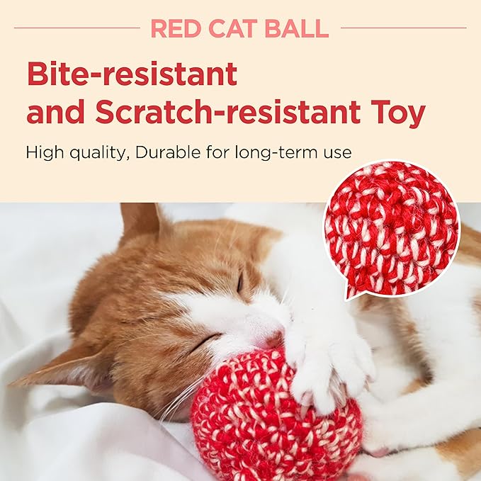 JAYU PET Red Cat Ball [W/Bell Version] - Handmade Silvervine Cat Toy with Catnip, Interactive Matatabi Ball for Indoor Cats & Kittens, Feline Play Toy & Gift (2.7 inch)